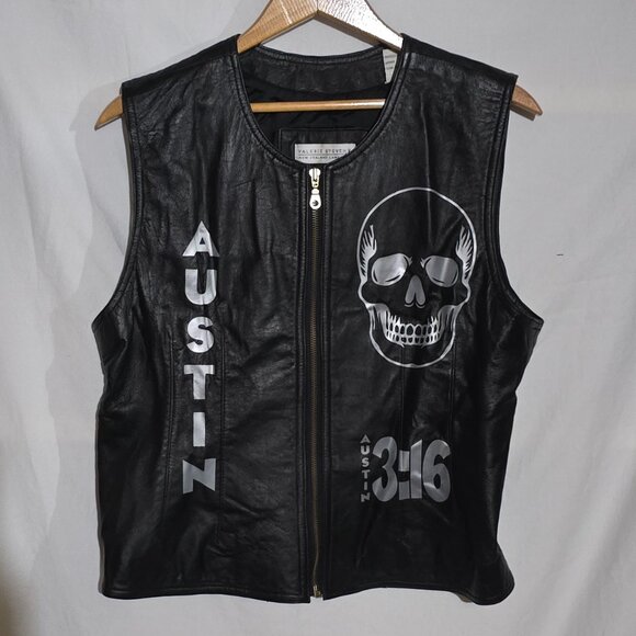 Valerie Stevens New Zealand Lambskin STONECOLD STEVE AUSTIN 3:16 Leather Vest L* - Picture 2 of 5
